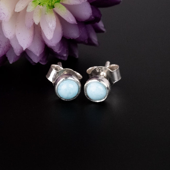 Larimar 4mm Earrings .925 Silver - InnerVision Crystals