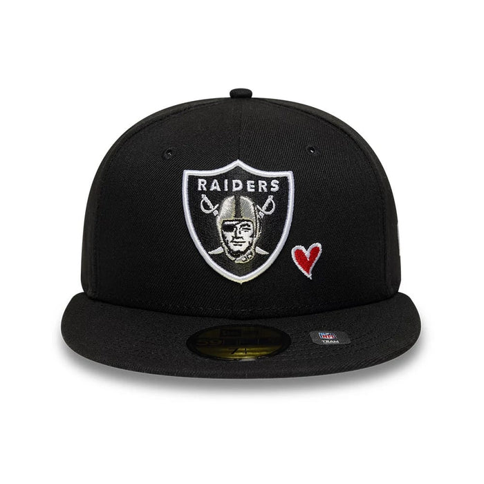 Pictured is this NFL Heart Las Vegas Raiders 59FIFTY Fitted cap in black. 3
