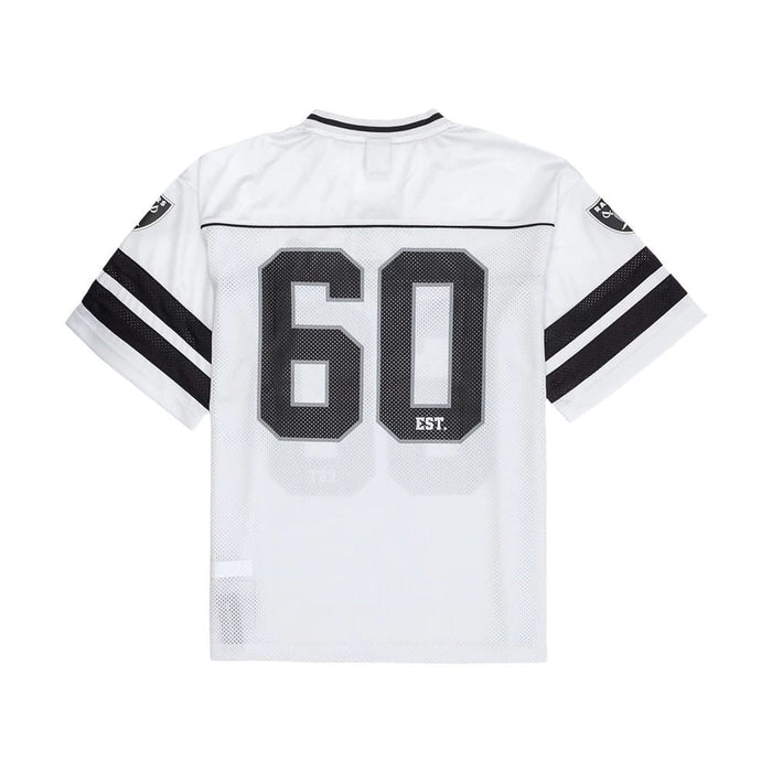 The model is wearing this NFL Las Vegas Raiders Mesh Jersey in white. 6