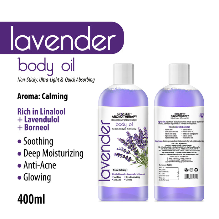 Lavender Body Oil - Deep Moisturizing, Anti-Acne, Soothing For Glowing Skin; Non Sticky, Quick Absorbing - Keya Seth Aromatherapy
