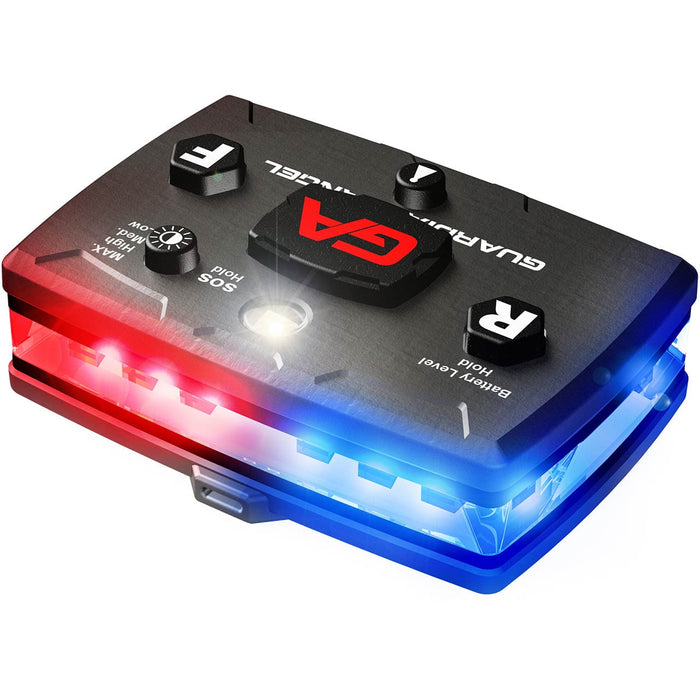Law Enforcement Red/Blue Wearable Safety Police Light, Front, lights on view.