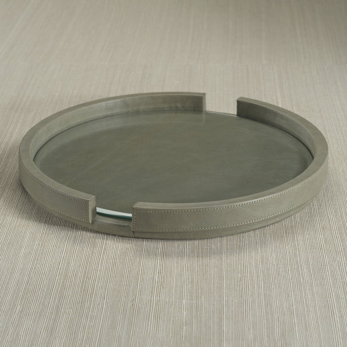 Leather Serving Tray with Glass Insert - Sage - CARLYLE AVENUE