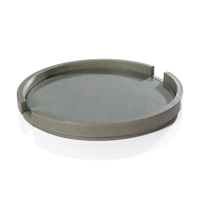 Leather Serving Tray with Glass Insert - Sage - CARLYLE AVENUE