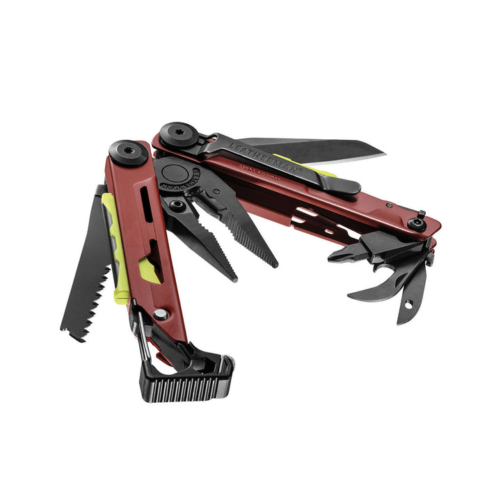 Black and crimson Signal Multi-Tool, partially open