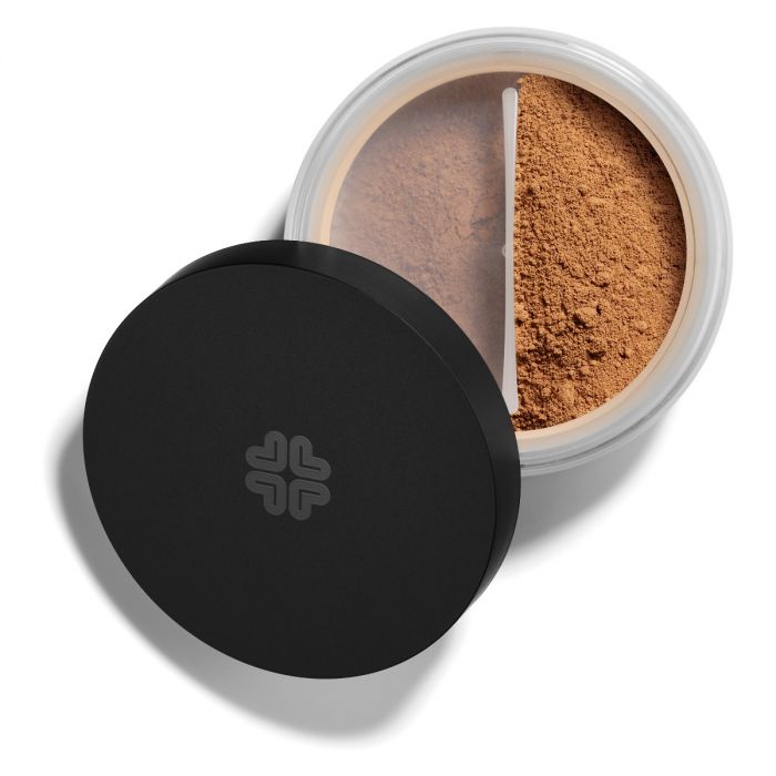 Lily Lolo Hot Chocolate Mineral Foundation: Vegan. Gluten Free. GMO Free. Cruelty Free.  A deep foundation shade with warm undertones.