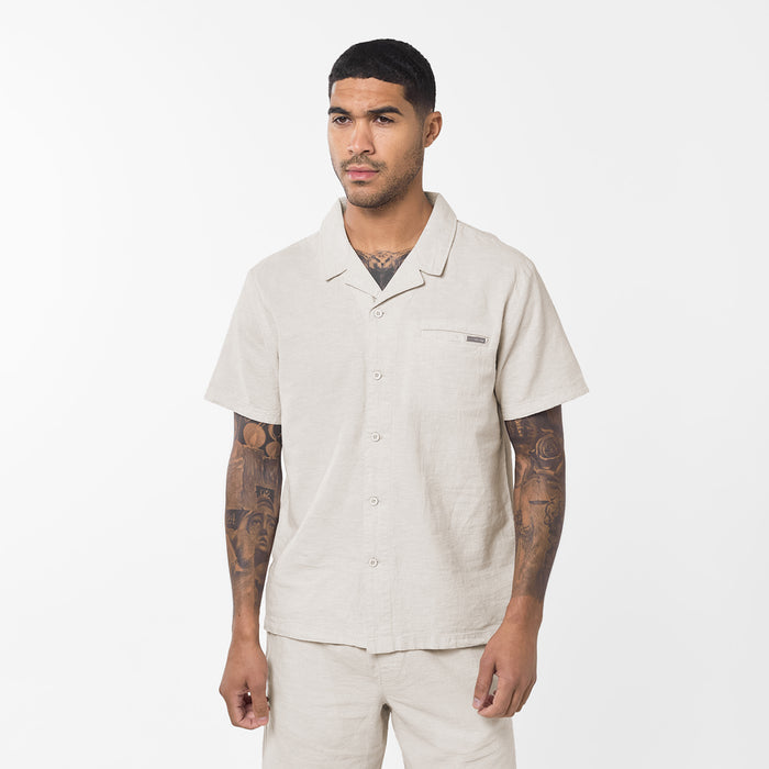 Men's  Stone Linen Shirt  Closure London  Front View