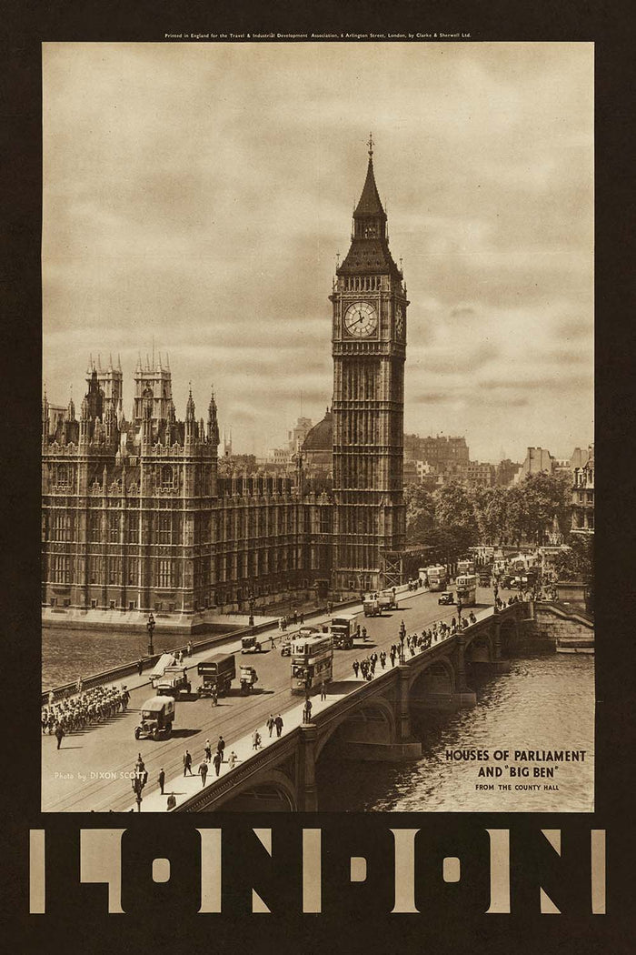 London Travel Poster: Houses of Parliament and Big Ben by Dixon Scott
