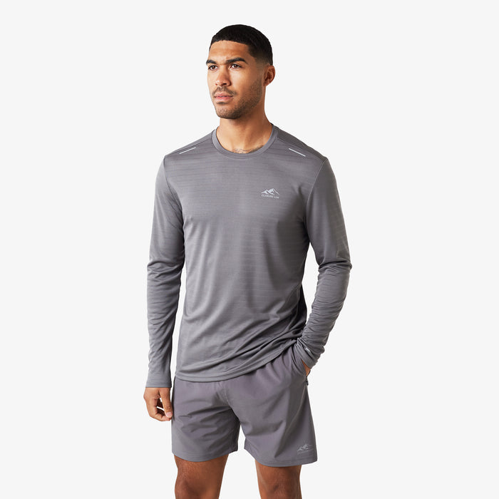 Men's  Charcoal Long Sleeve Performance T-Shirt  Closure London  Front View