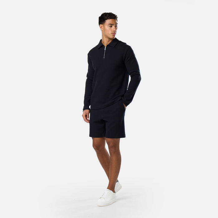 Long Sleeve Textured Polo | Black