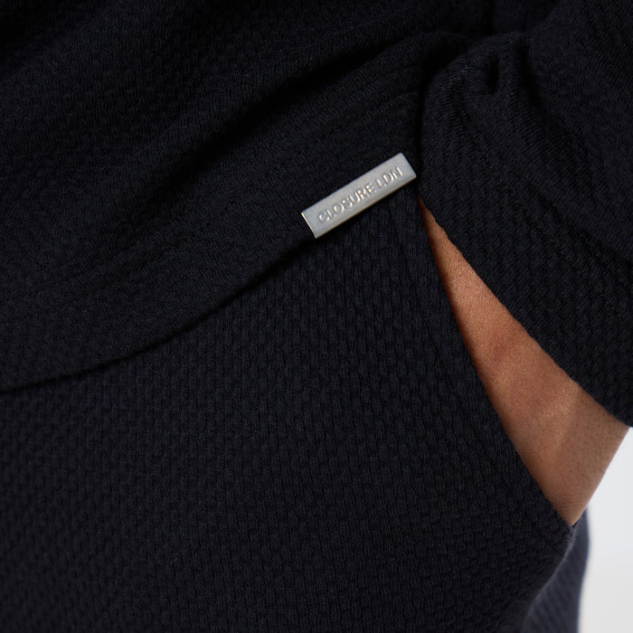Long Sleeve Textured Polo | Black