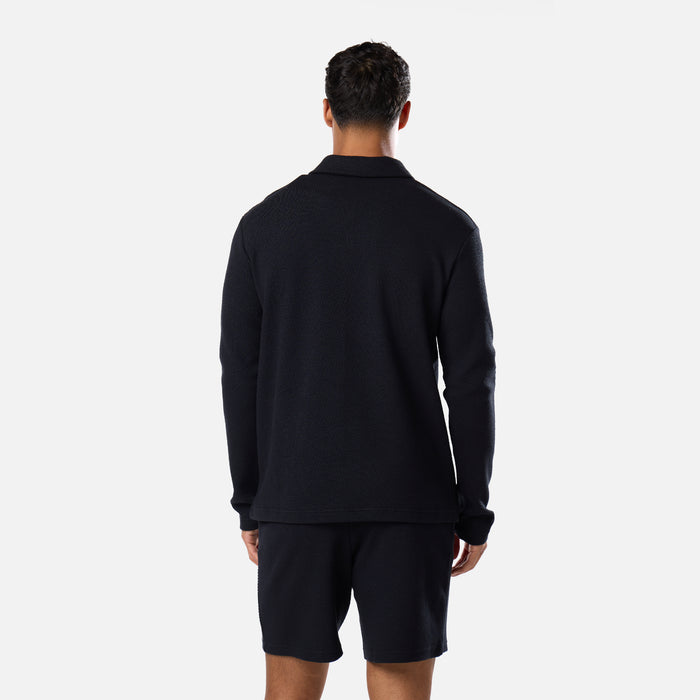 Long Sleeve Textured Polo | Black