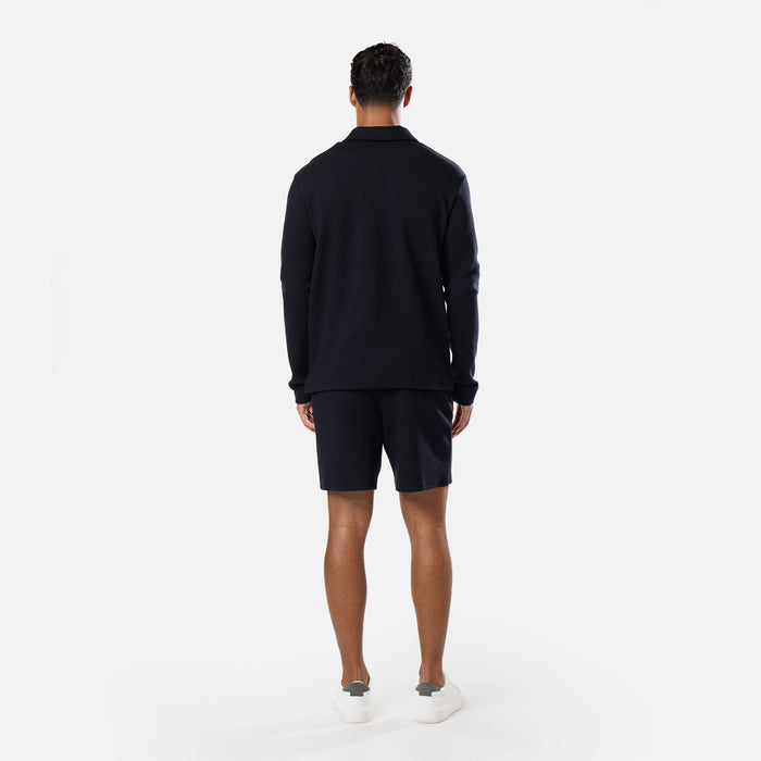 Long Sleeve Textured Polo | Black