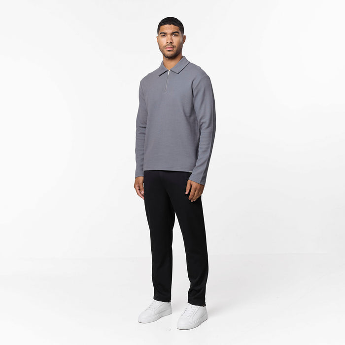 Long Sleeve Textured Polo | Mid Grey