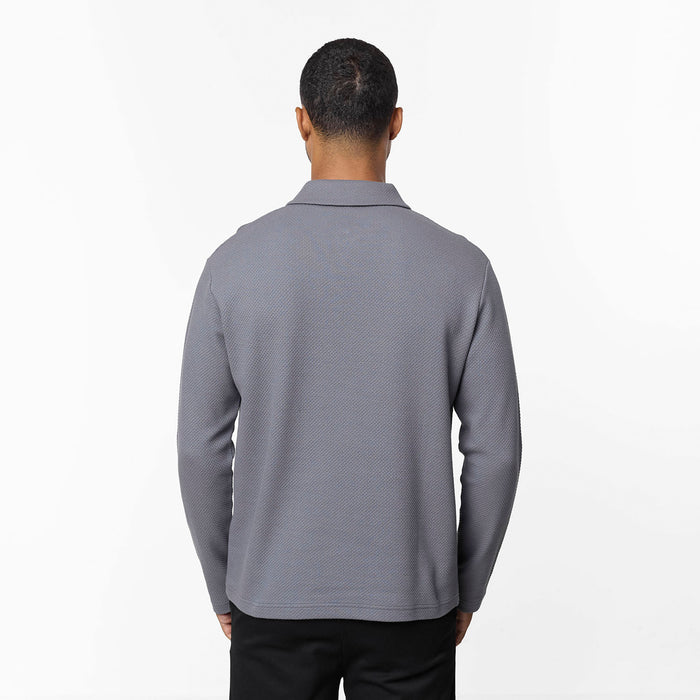 Long Sleeve Textured Polo | Mid Grey