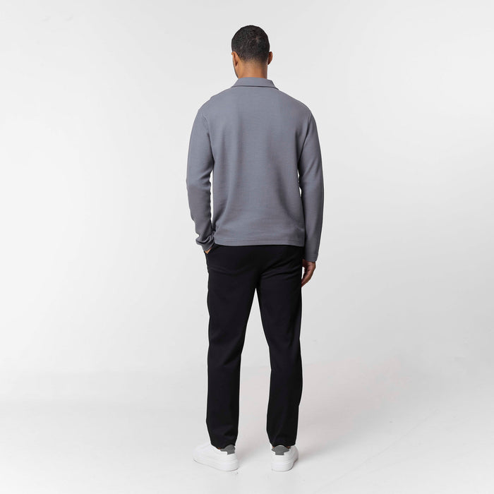 Long Sleeve Textured Polo | Mid Grey