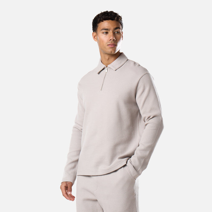 Long Sleeve Textured Polo | Stone