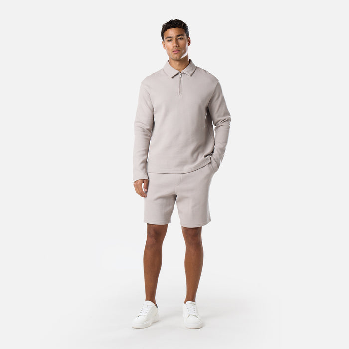 Long Sleeve Textured Polo | Stone