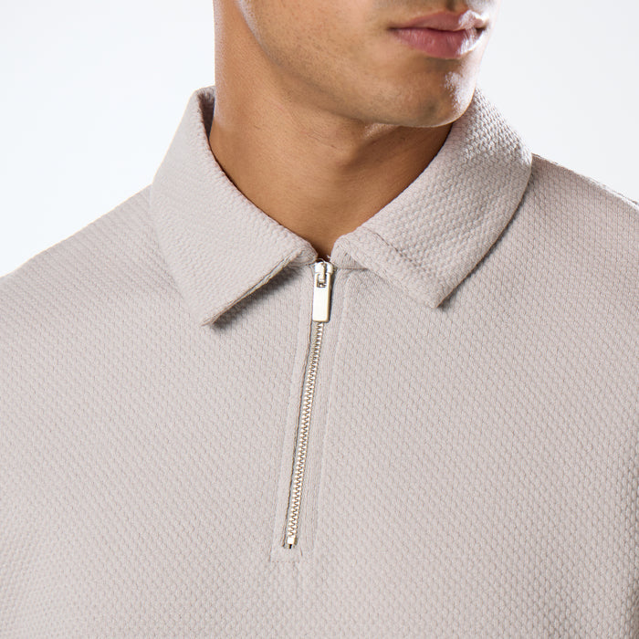 Long Sleeve Textured Polo | Stone