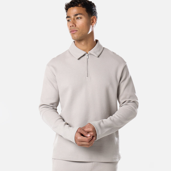 Long Sleeve Textured Polo | Stone