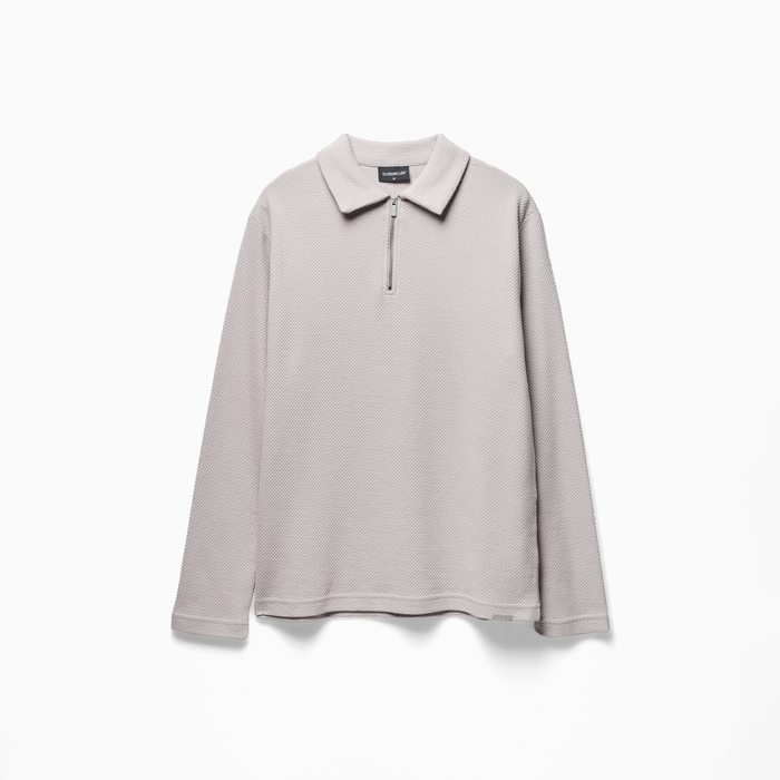 Long Sleeve Textured Polo | Stone