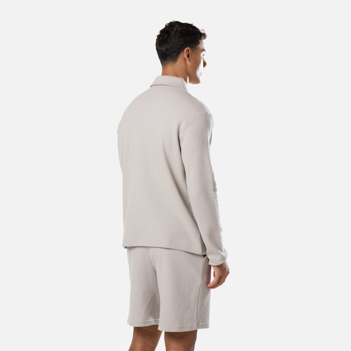 Long Sleeve Textured Polo | Stone