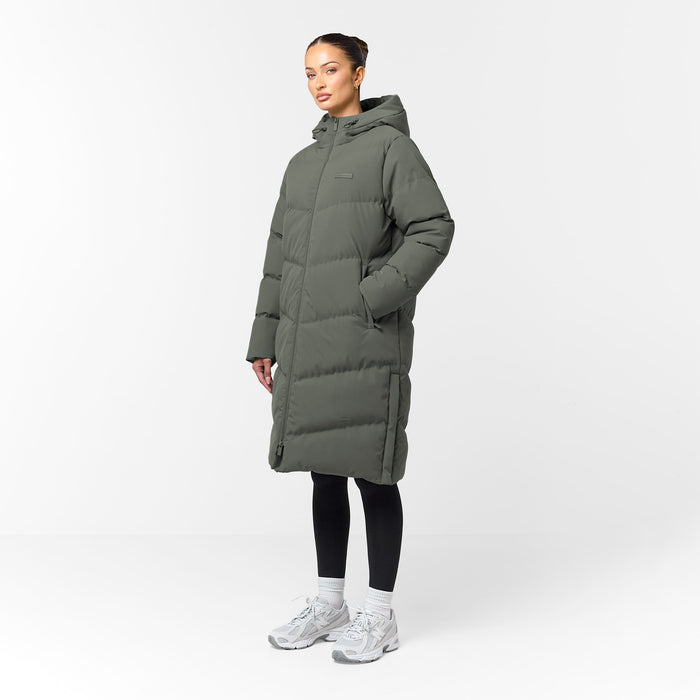 Longline Split Hem Puffer | Olive