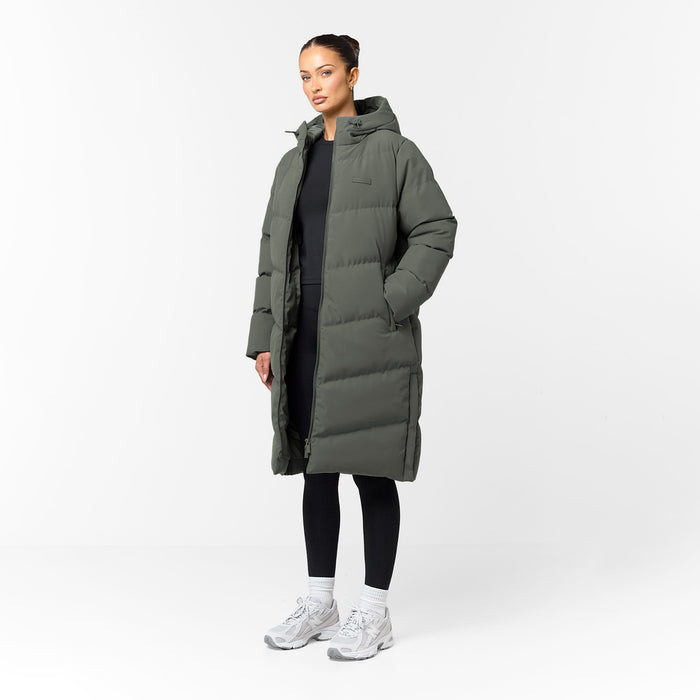 Longline Split Hem Puffer | Olive