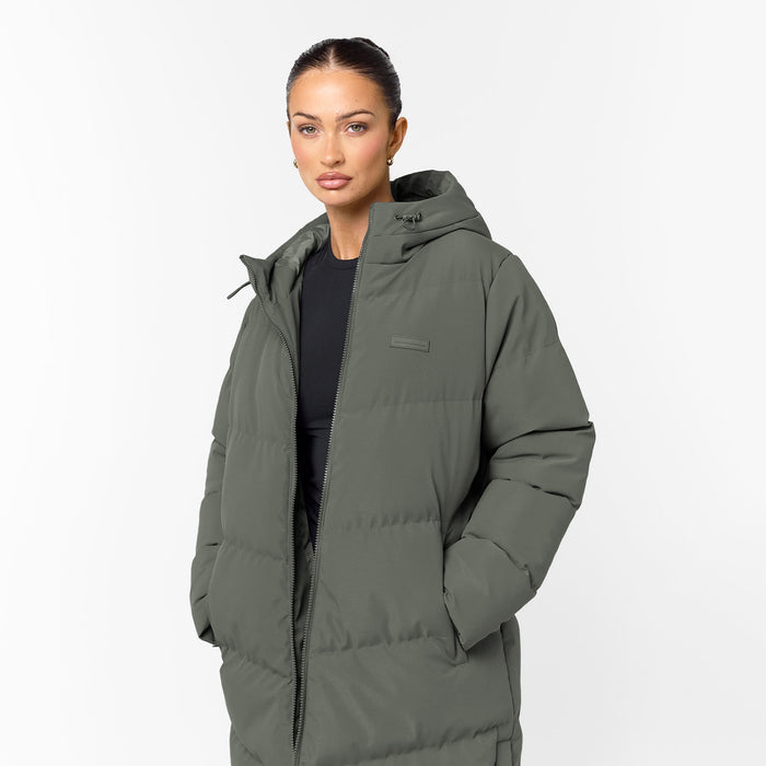 Longline Split Hem Puffer | Olive