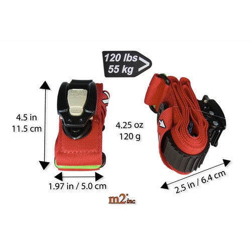 M2 Civilian Ratcheting Medical Tourniquet in red, rolled and packed