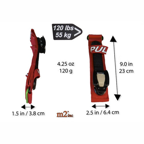 M2 Civilian Ratcheting Medical Tourniquet in red, showing packed dimensions