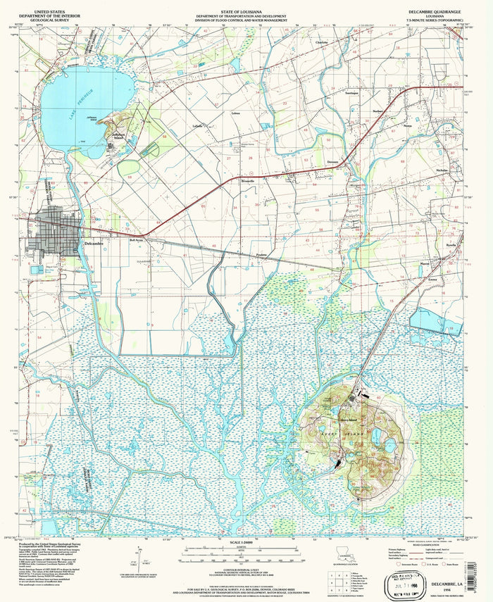 Map of Avery Island, Louisiana by USGS, 1994 – Delcambre, Lake Peigneur & Intracoastal Waterway
