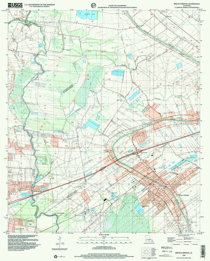 Map of Breaux Bridge, Louisiana by USGS, 1998 – Lafayette, Bayou Teche & Vermilion River