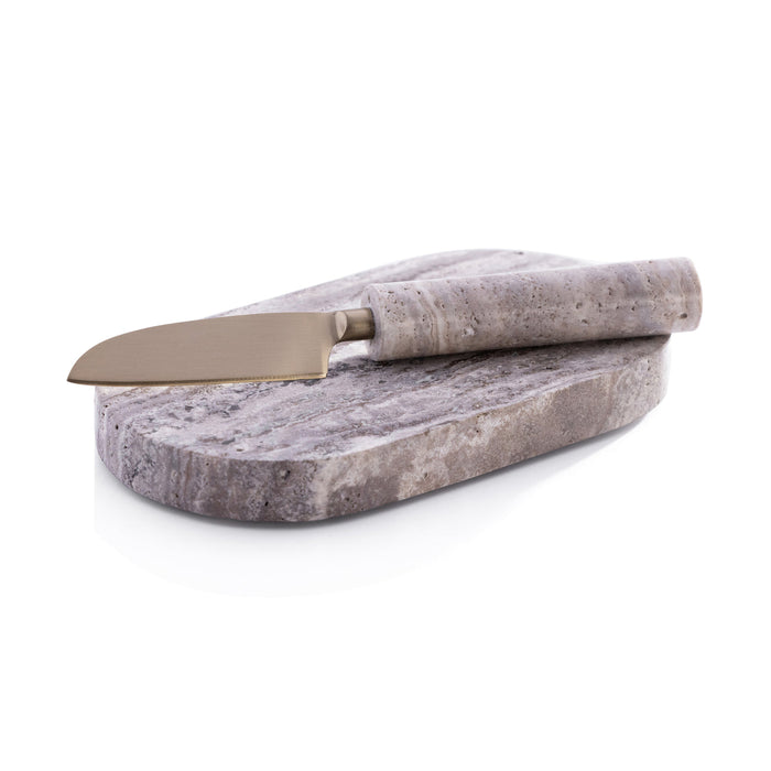 Marble Cutting Board with Cutting Knife - Travertine - Kitchenware by Carlyle Avenue
