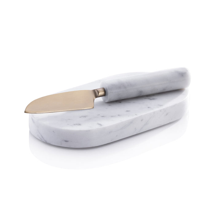 Marble Cutting Board with Cutting Knife - White - Kitchenware by Carlyle Avenue