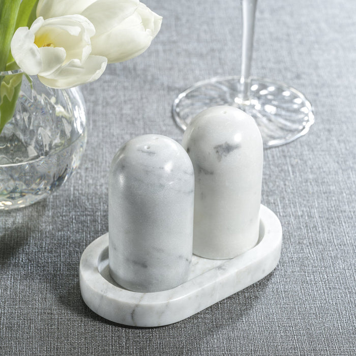 Marble Salt and Pepper Shakers on Tray - White - Kitchenware by Carlyle Avenue