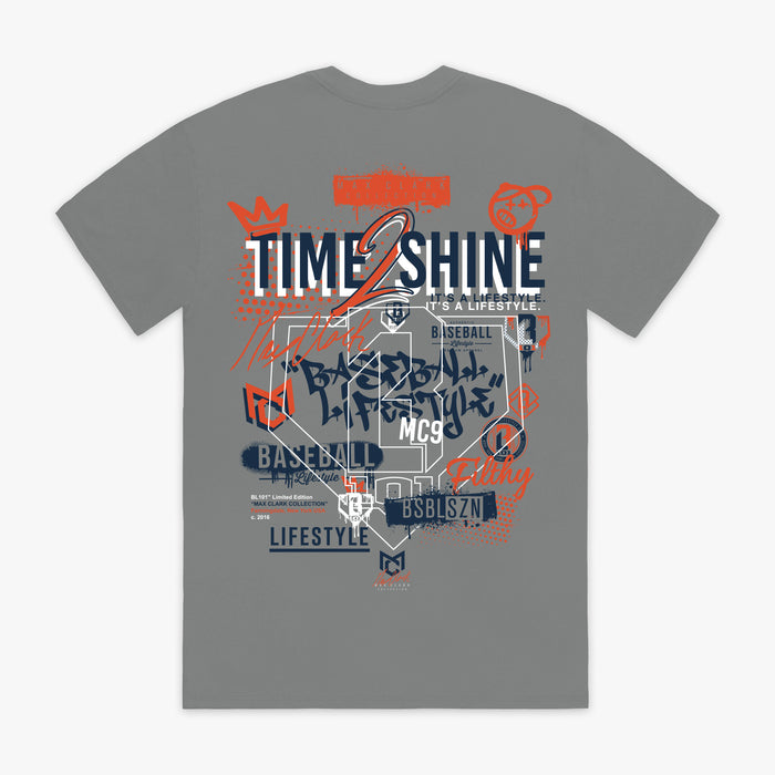 Gray Max Clark graphic tee — back view