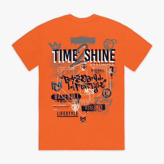 Orange Max Clark graphic tee — back view
