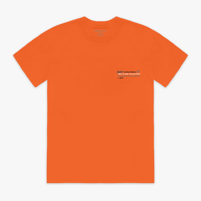 Orange Max Clark graphic tee — front view