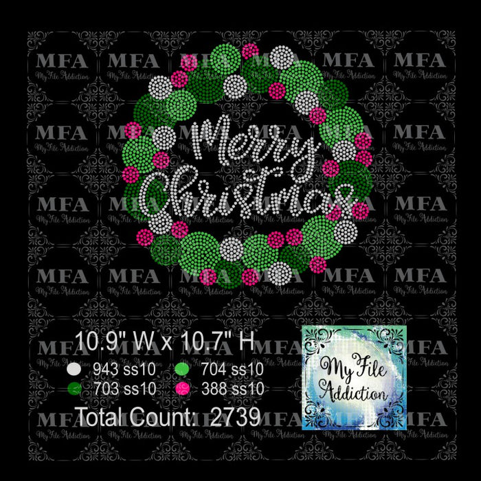 Merry Christmas Wreath Rhinestone Digital Download File - My File Addiction