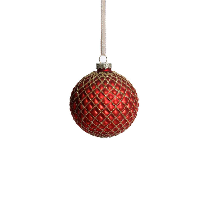 Metallic Glass Ball Ornament - Matte Red
