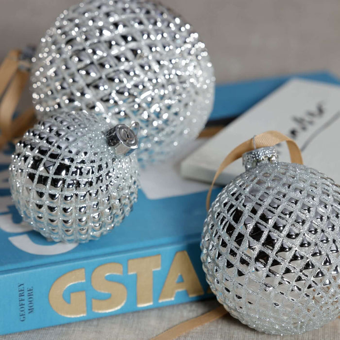 Metallic Glass Ball Ornament - Shiny Silver