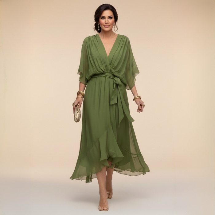 MILADY - CHIFFON DRESS WITH V-NECK
