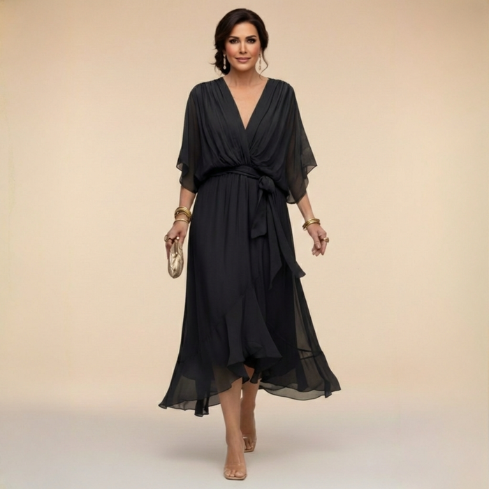 MILADY - CHIFFON DRESS WITH V-NECK