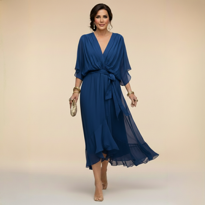 MILADY - CHIFFON DRESS WITH V-NECK