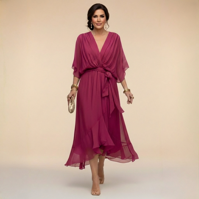 MILADY - CHIFFON DRESS WITH V-NECK