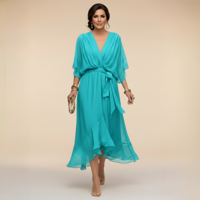 MILADY - CHIFFON DRESS WITH V-NECK