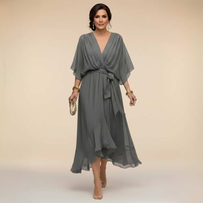MILADY - CHIFFON DRESS WITH V-NECK