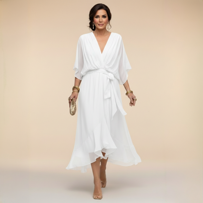 MILADY - CHIFFON DRESS WITH V-NECK