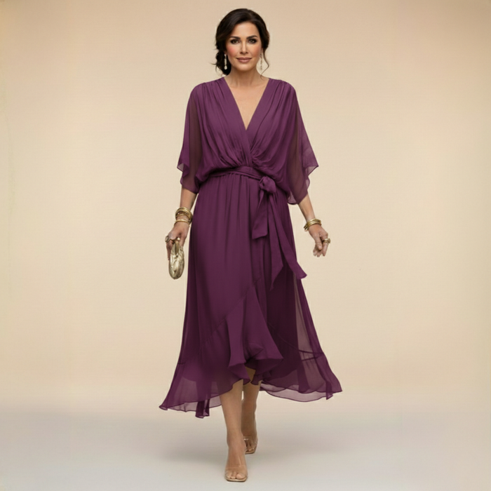 MILADY - CHIFFON DRESS WITH V-NECK