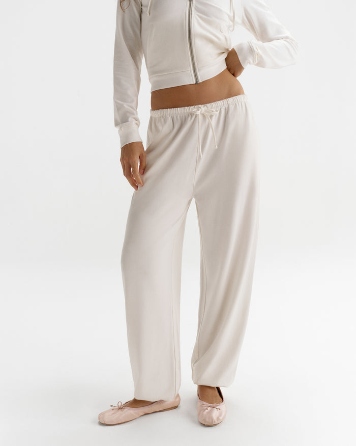 Modal Soft Lounge Cuffed Trousers - Marshmallow White